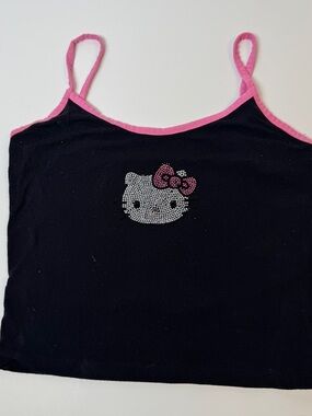 Hello Kitty Black Tank with Pink Trim and Rhinestone Accent